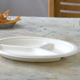 9 Inch Heavy-Duty Plates 3 Compartment 100% Compostable Eco-Friendly Disposable Sugarcane Paper Plates