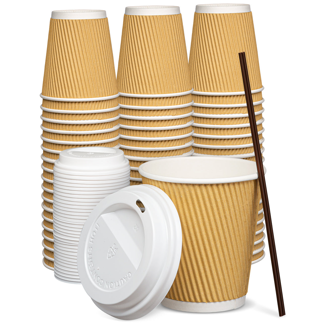 10 oz - 300ct Insulated Ripple Paper Hot Coffee Cups With Lids - Comfy Package