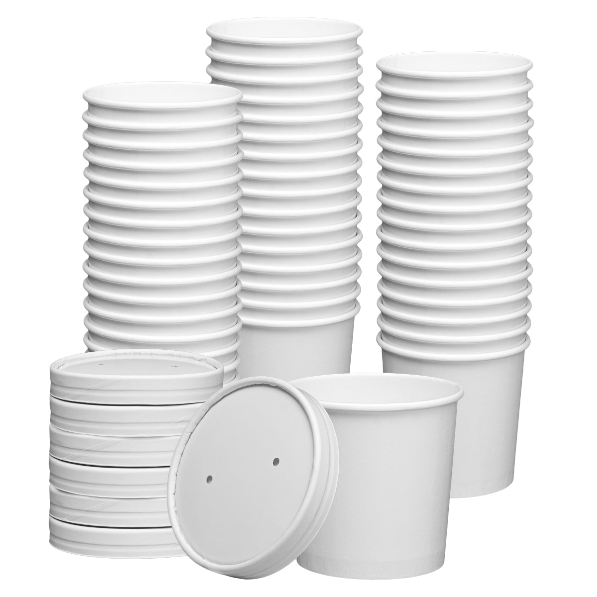12 oz. Paper Food Containers With Vented Lids, To Go Hot Soup Bowls, Disposable Ice Cream Cups, White - Comfy Package