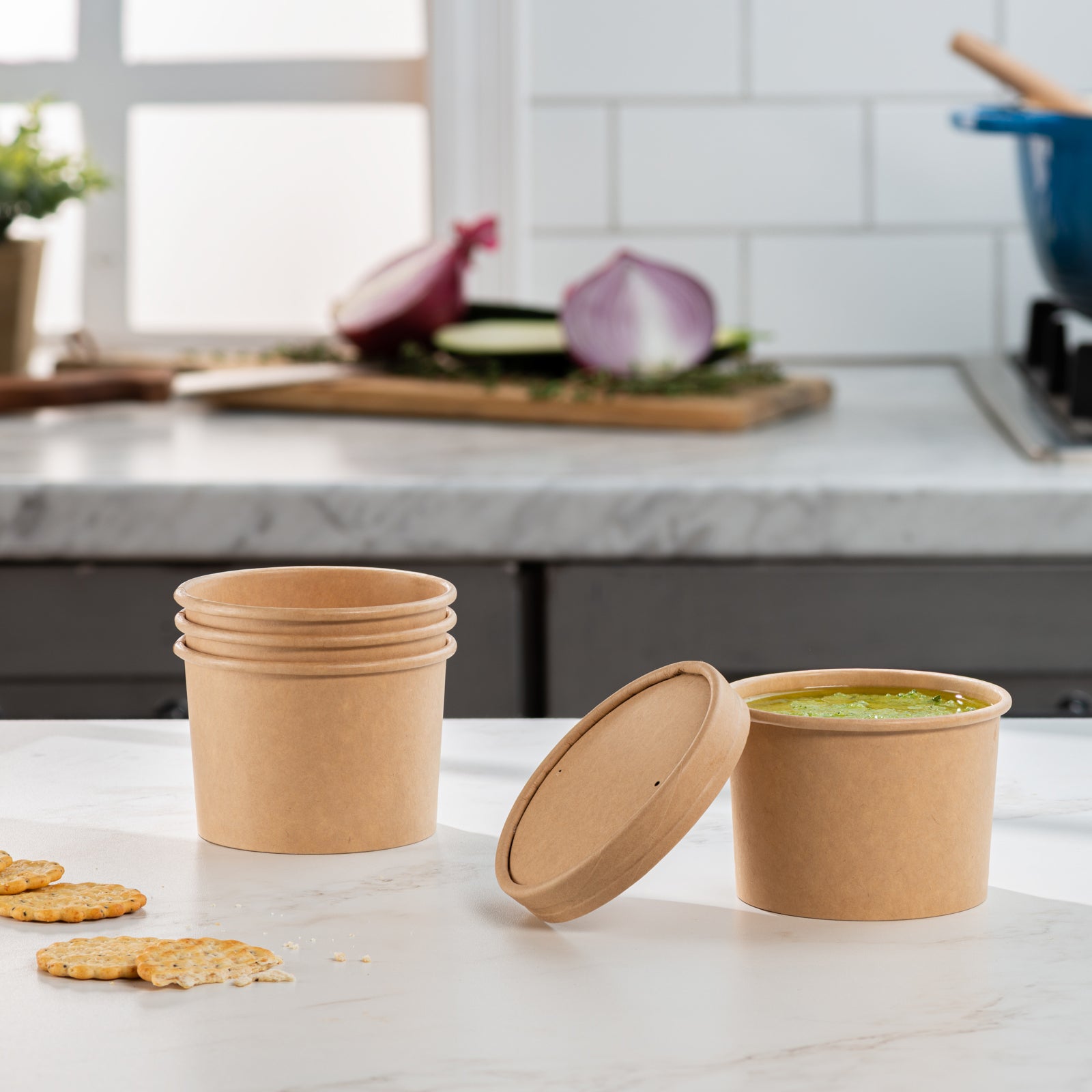 12 oz. Paper Food Containers With Vented Lids - Kraft - Comfy Package
