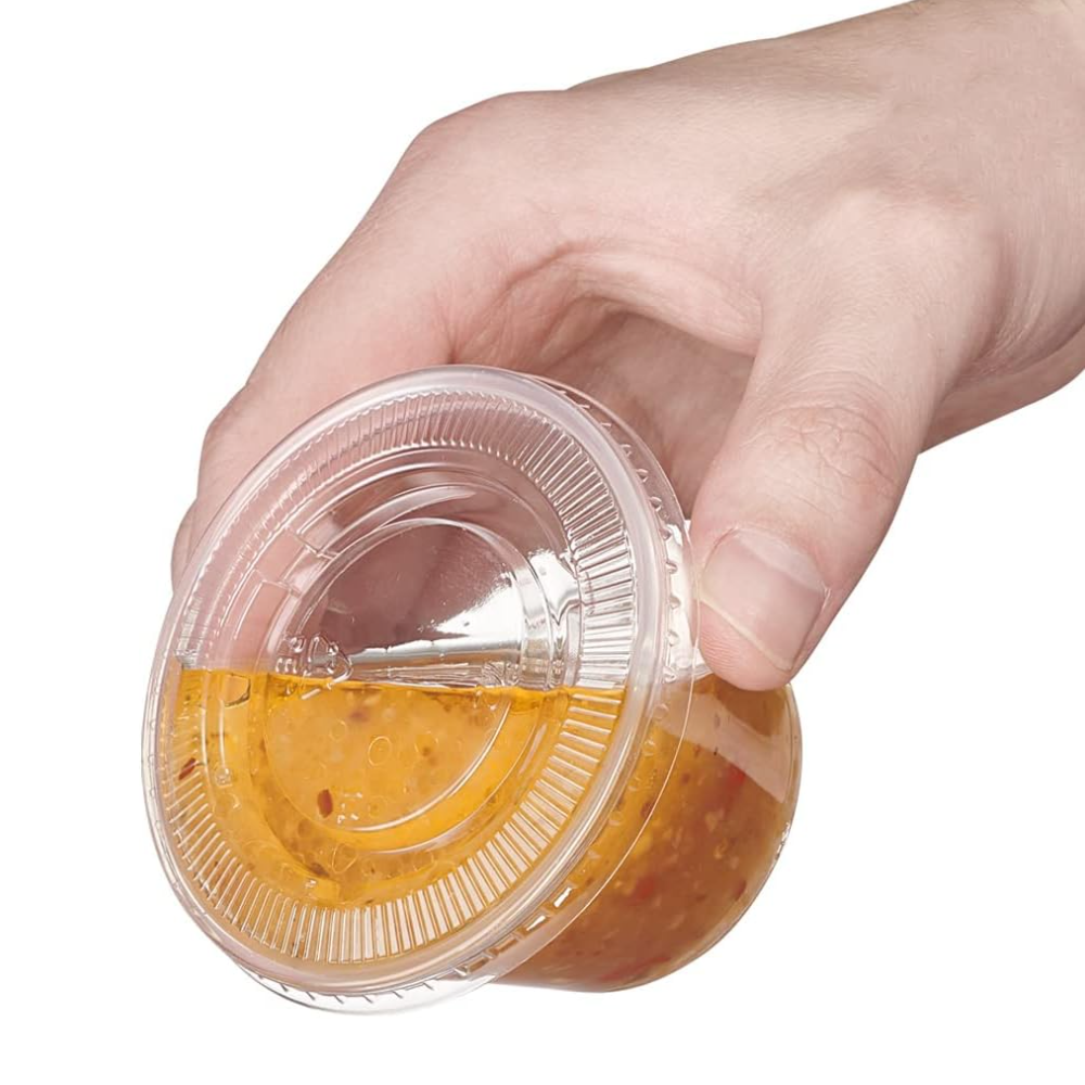 4 oz. Clear Disposable Plastic Portion Cups with Lids - Comfy Package