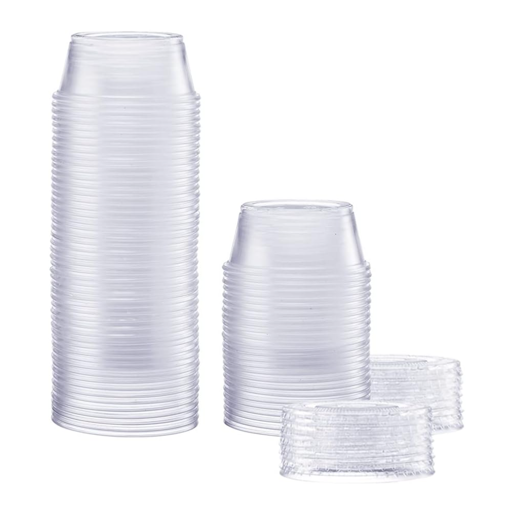 3.25 oz. Plastic Disposable Portion Cups With Lids - Souffle Cups - Comfy Package