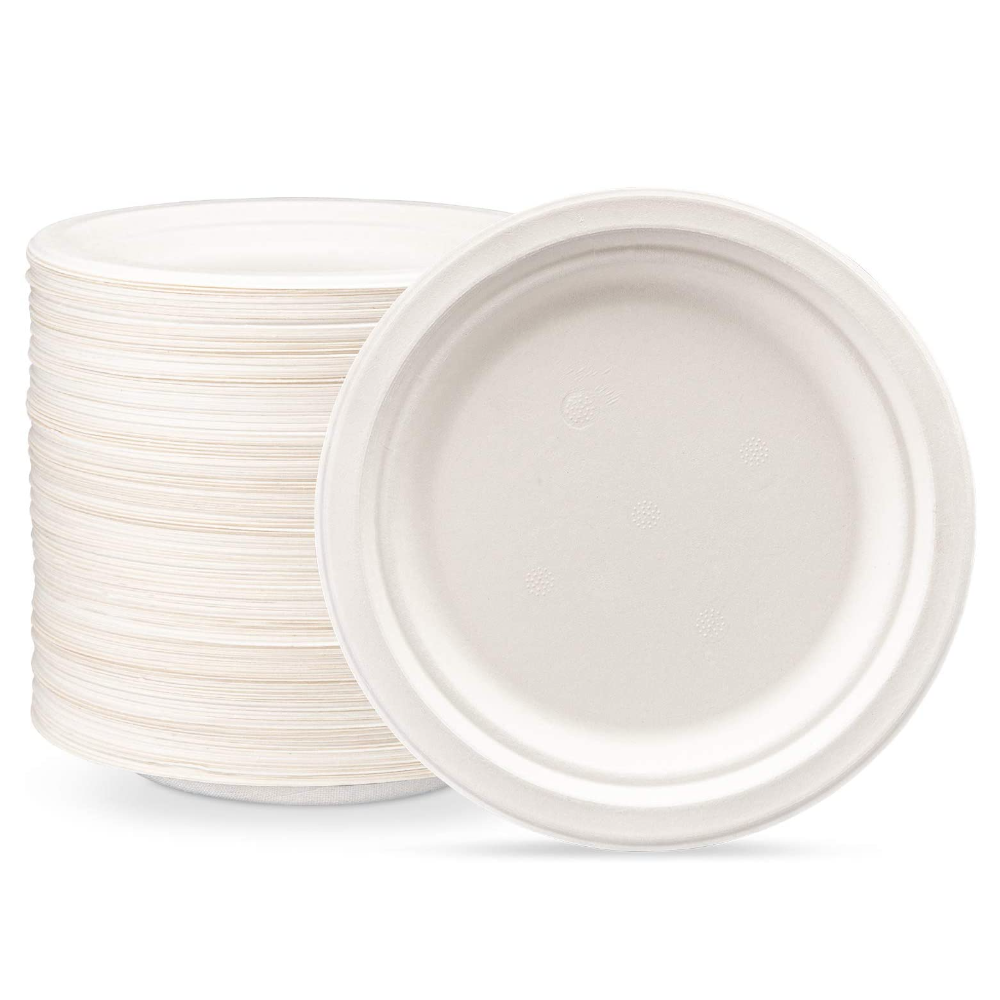 7 Inch Heavy-Duty Plates Eco-Friendly 100% Compostable Disposable Sugarcane Paper Plates