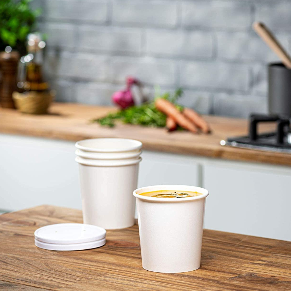 16 oz. Paper Food Containers With Vented Lids, To Go Hot Soup Bowls, Disposable Ice Cream Cups, White - Comfy Package