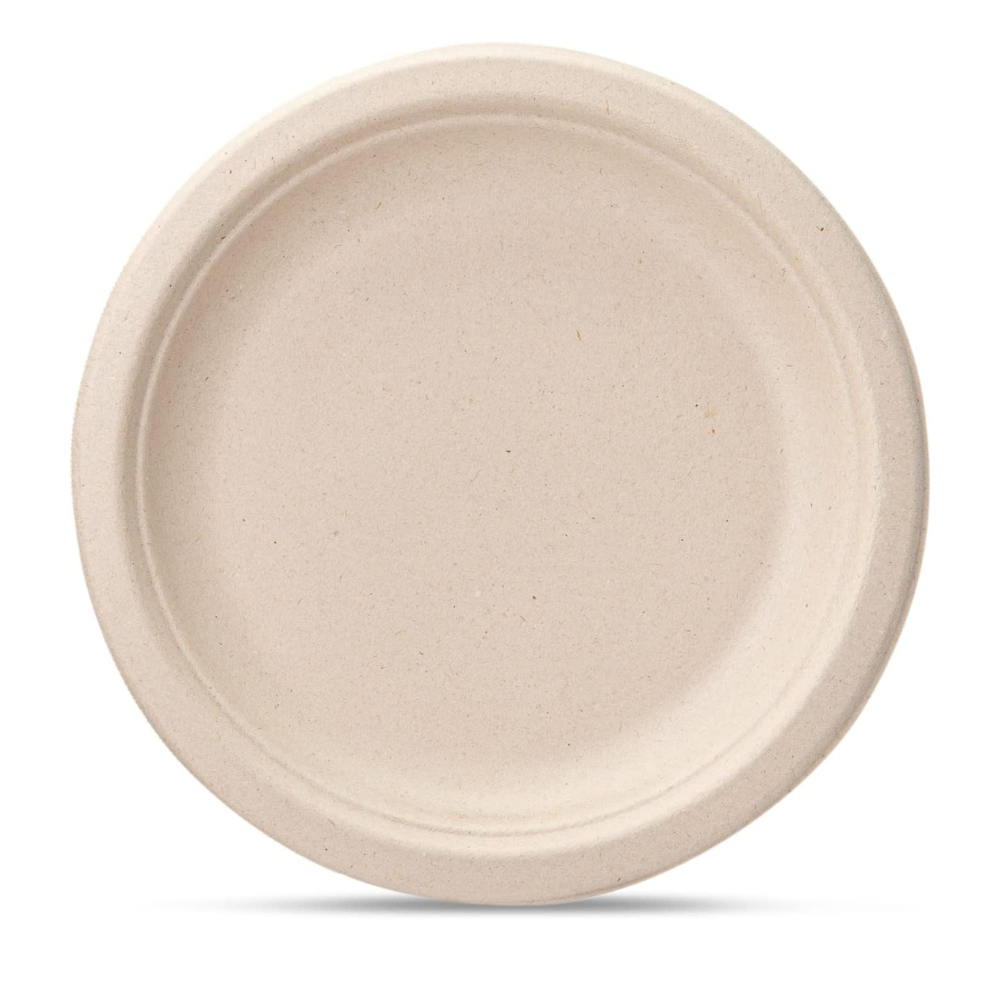 7 Inch Heavy-Duty Plate Eco-Friendly 100% Compostable Disposable Sugarcane Paper Plates - Brown Unbleached - Comfy Package