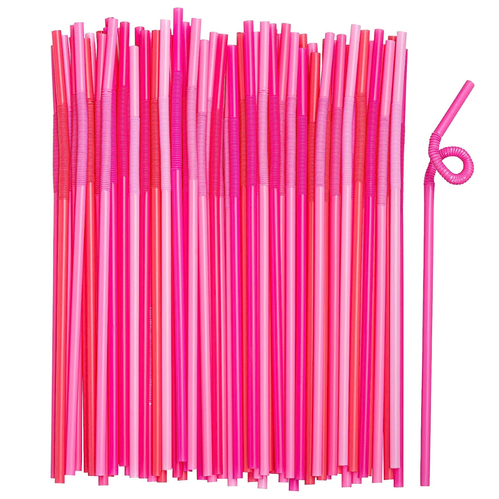 6000ct Long Flexible Disposable Plastic Drinking Straws 10.0" Pink - Comfy Package