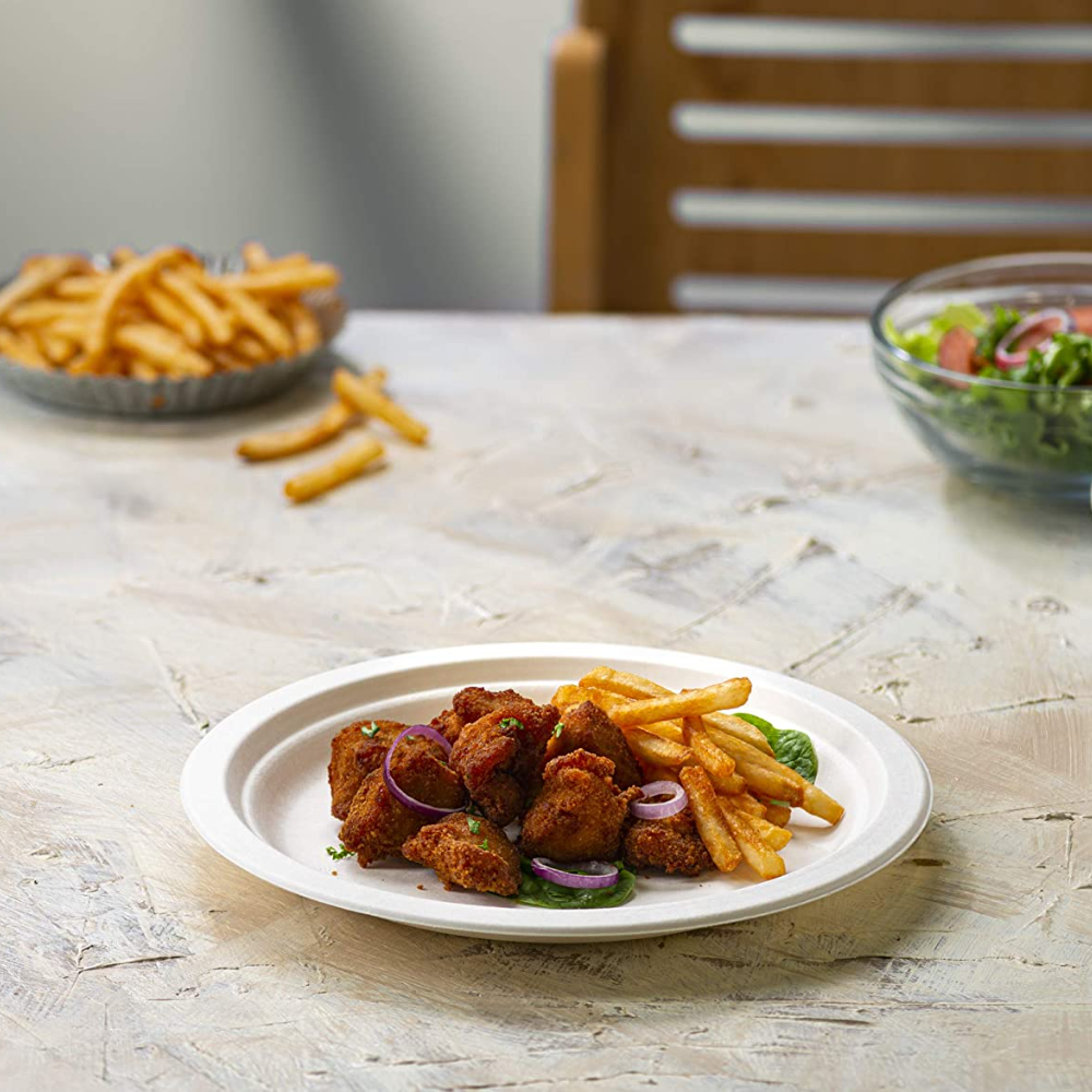 9 Inch Heavy-Duty Plates Eco-Friendly 100% Compostable Disposable Sugarcane Paper Plates