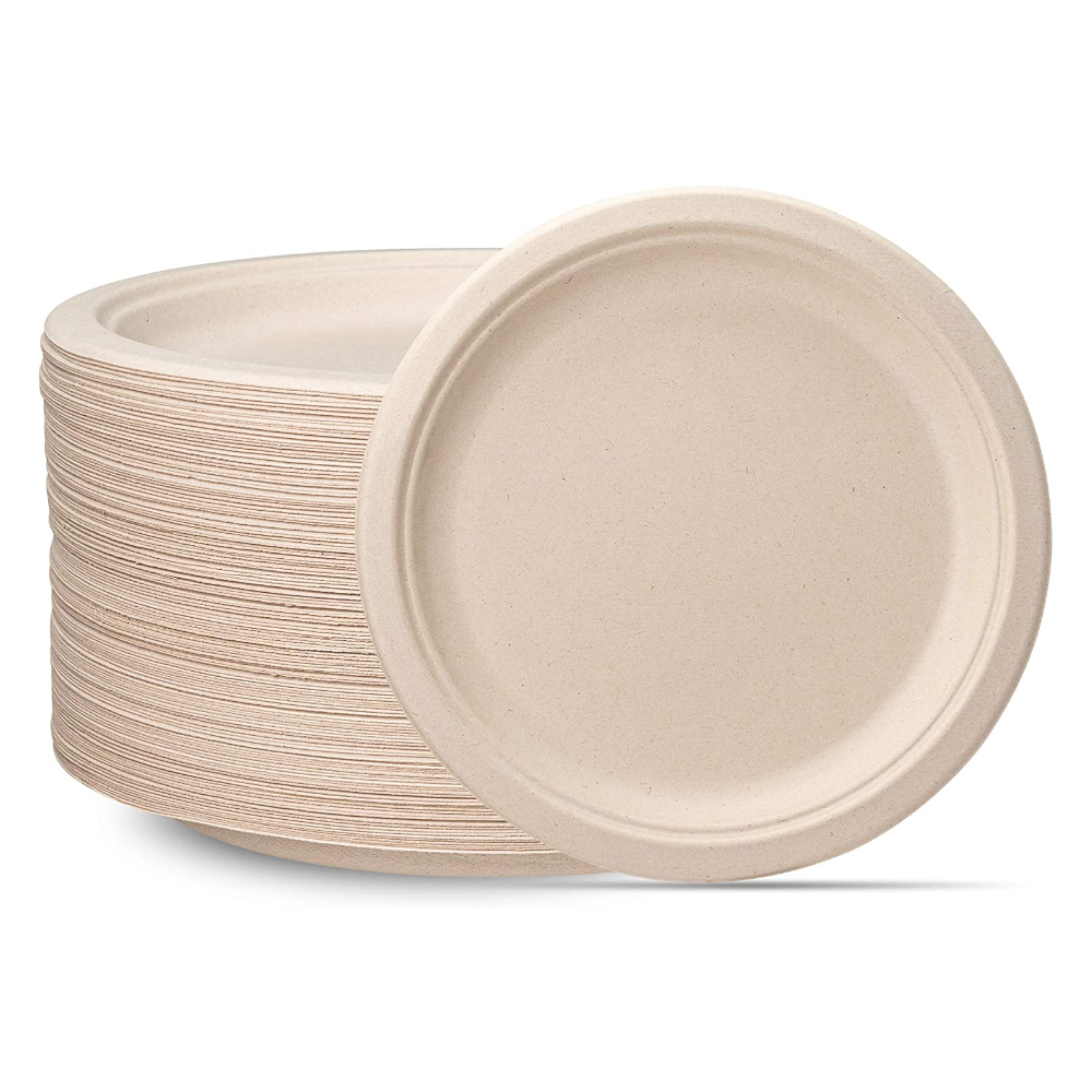 10 Inch Heavy-Duty Plates Eco-Friendly 100% Compostable Disposable Sugarcane Paper Plates - Brown Unbleached