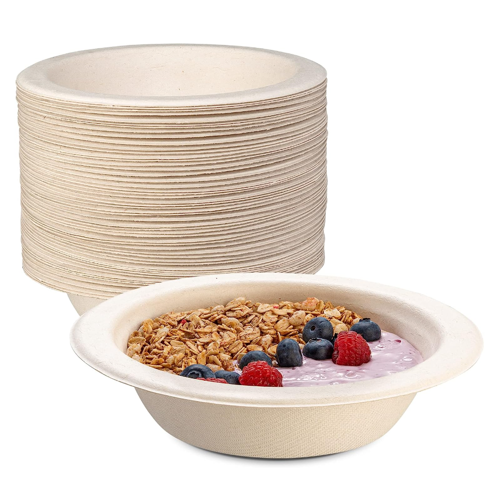 16 oz. Heavy-Duty Paper Soup Bowls Eco-Friendly 100% Compostable Disposable Sugarcane - Kraft