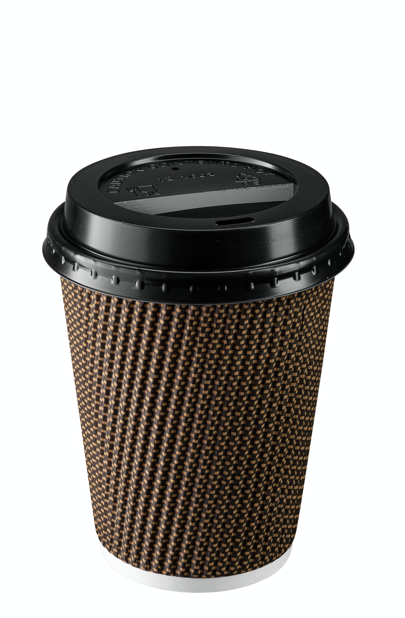 12 oz. Insulated Brown Patterned Ripple Paper Hot Coffee Cups With Lids
