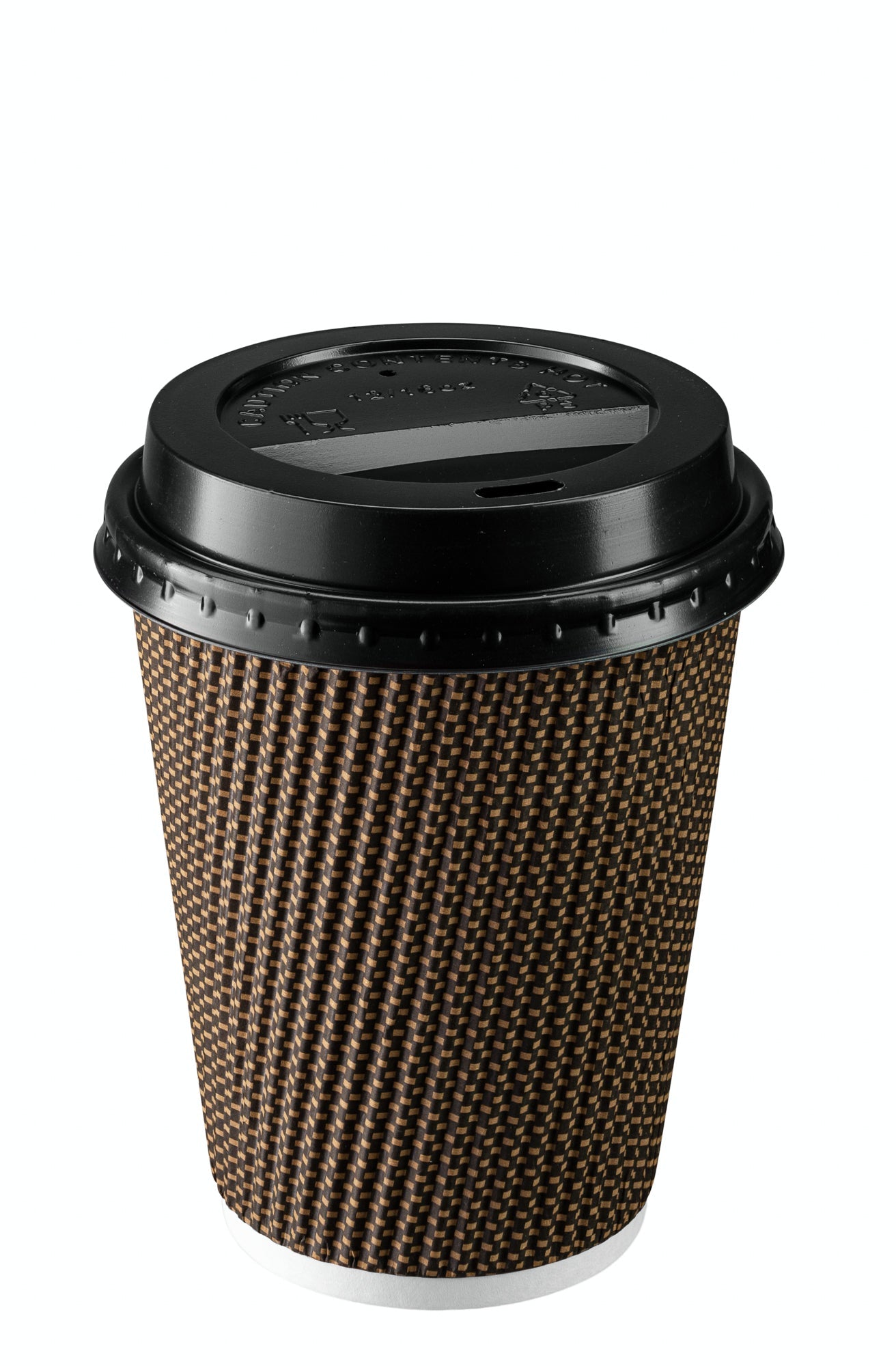 12 oz. Insulated Brown Patterned Ripple Paper Hot Coffee Cups With Lids - Comfy Package