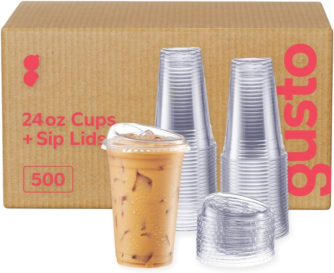 24 oz. - 500ct Crystal Clear Plastic Cups with Strawless Sip Lids