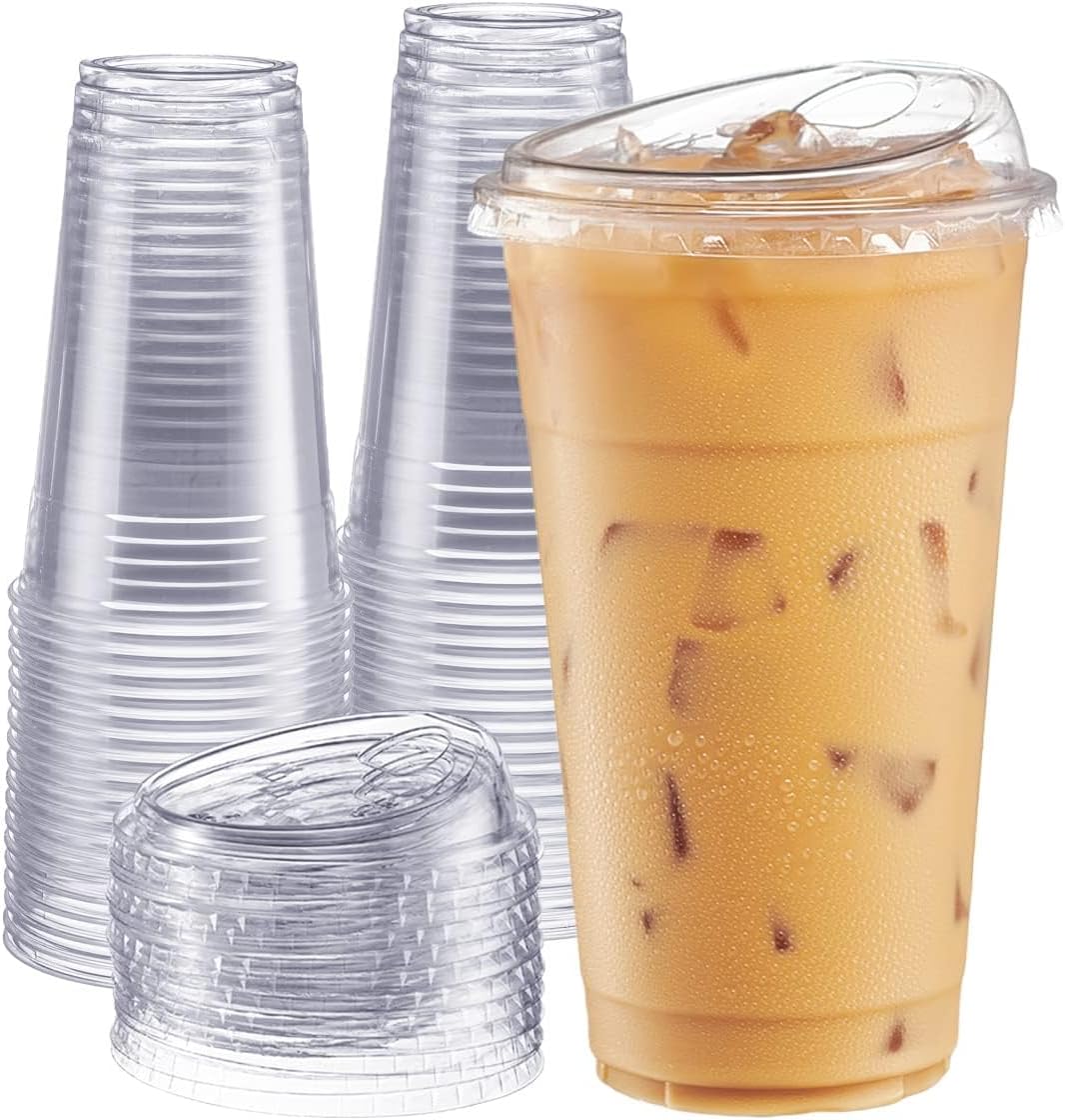 24 oz. - 100ct Crystal Clear Plastic Cups with Strawless Sip Lids