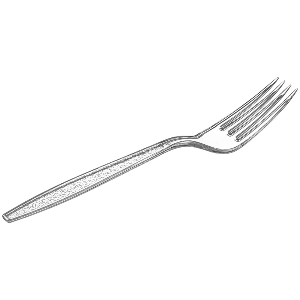 Heavyweight Disposable Clear Plastic Forks - Engraved Design - Comfy Package