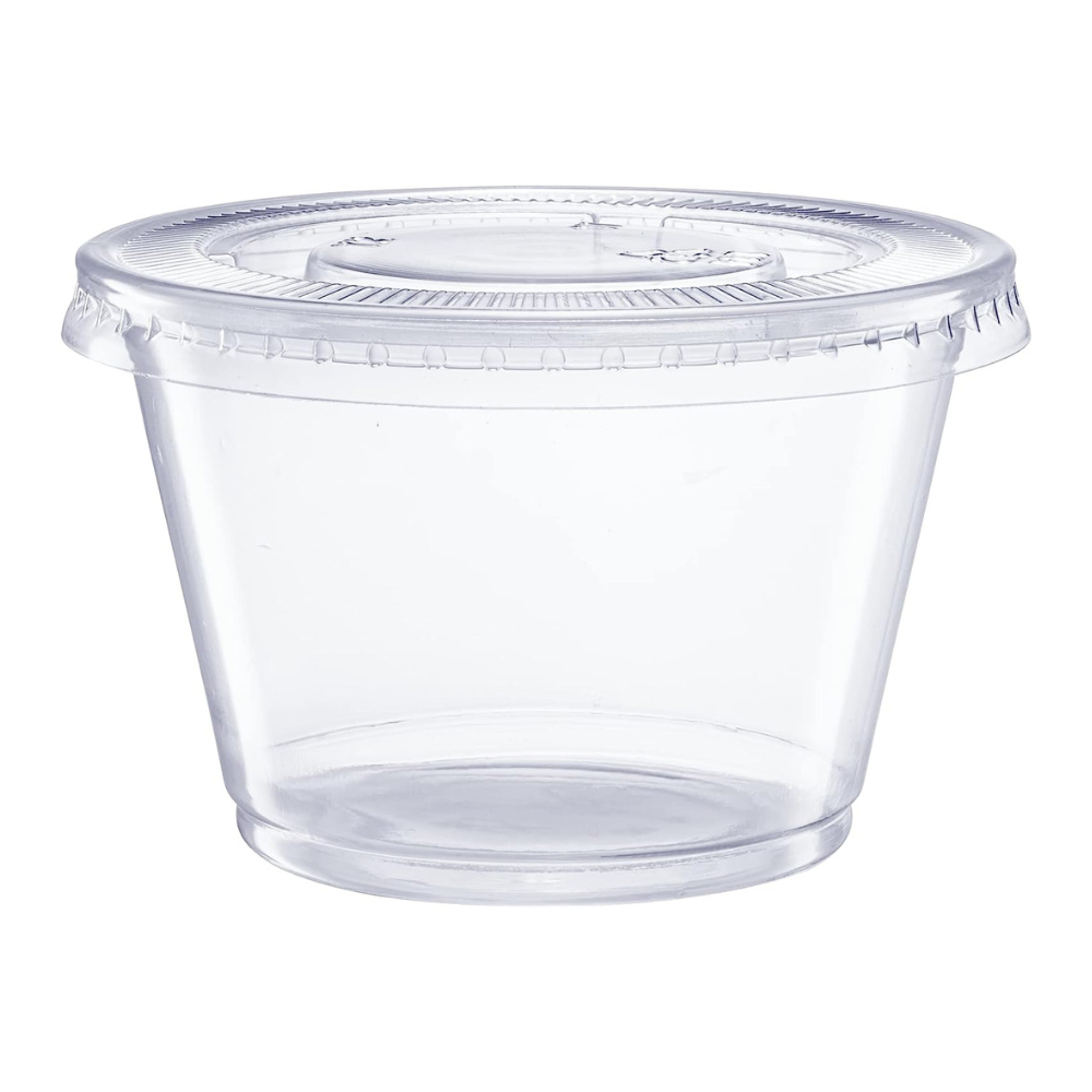 4 oz. Clear Disposable Plastic Portion Cups with Lids - Comfy Package