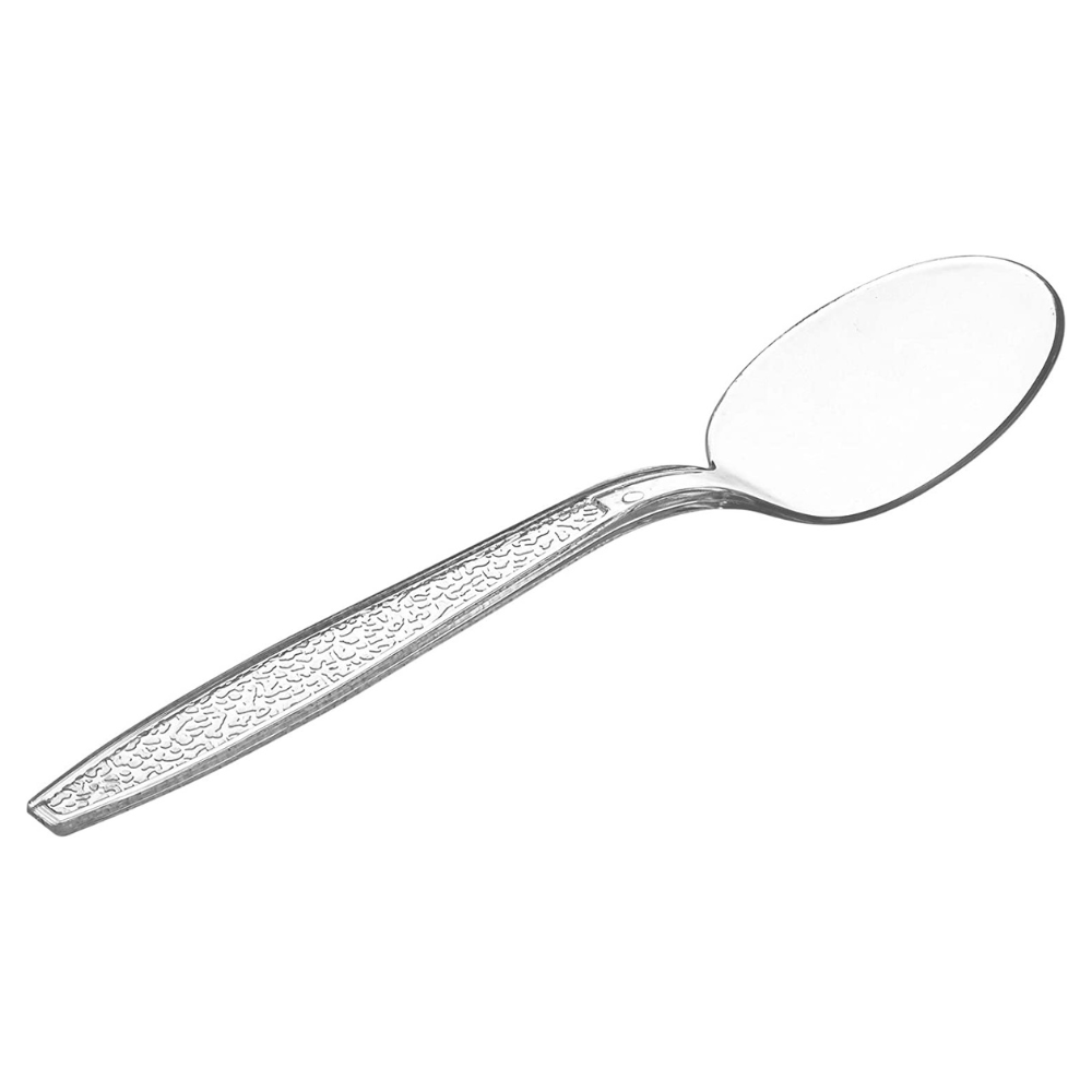 Heavyweight Disposable Clear Plastic Soup Spoons - Engraved Design - Comfy Package