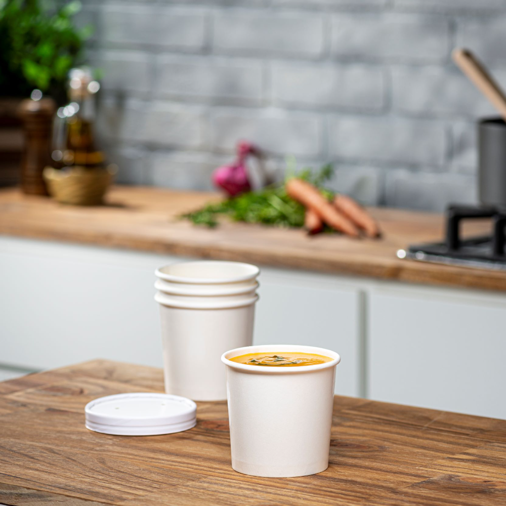12 oz. Paper Food Containers With Vented Lids, To Go Hot Soup Bowls, Disposable Ice Cream Cups, White - Comfy Package