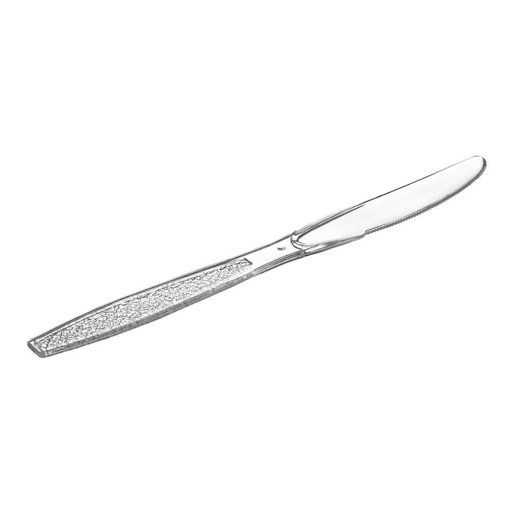 Heavyweight Disposable Clear Plastic Knives - Engraved Design - Comfy Package