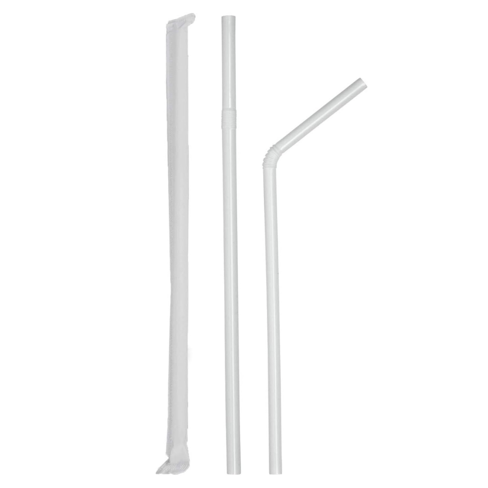 Individually Wrapped White Plastic Flexible Drinking Straws - Comfy Package