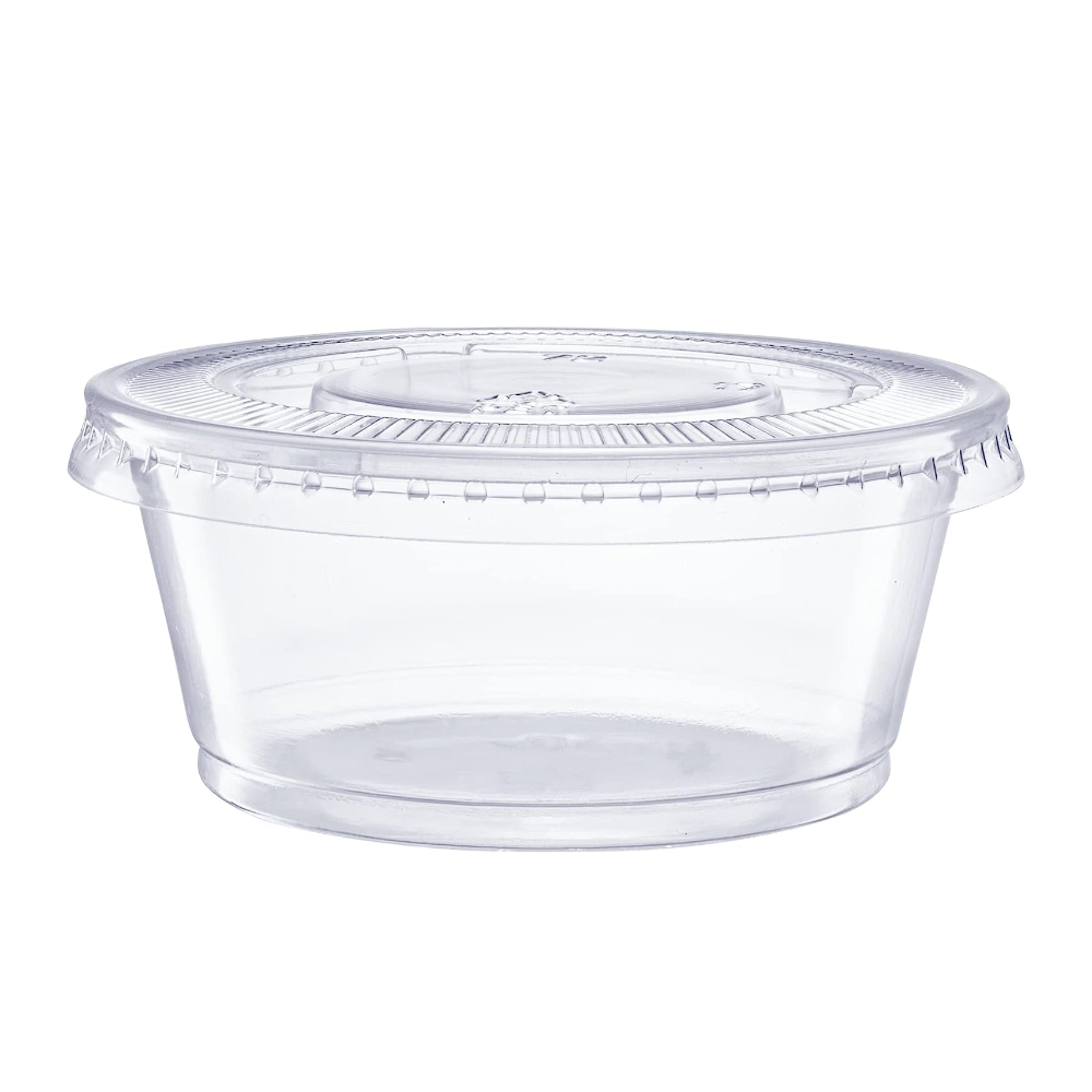 3.25 oz. Plastic Disposable Portion Cups With Lids - Souffle Cups - Comfy Package