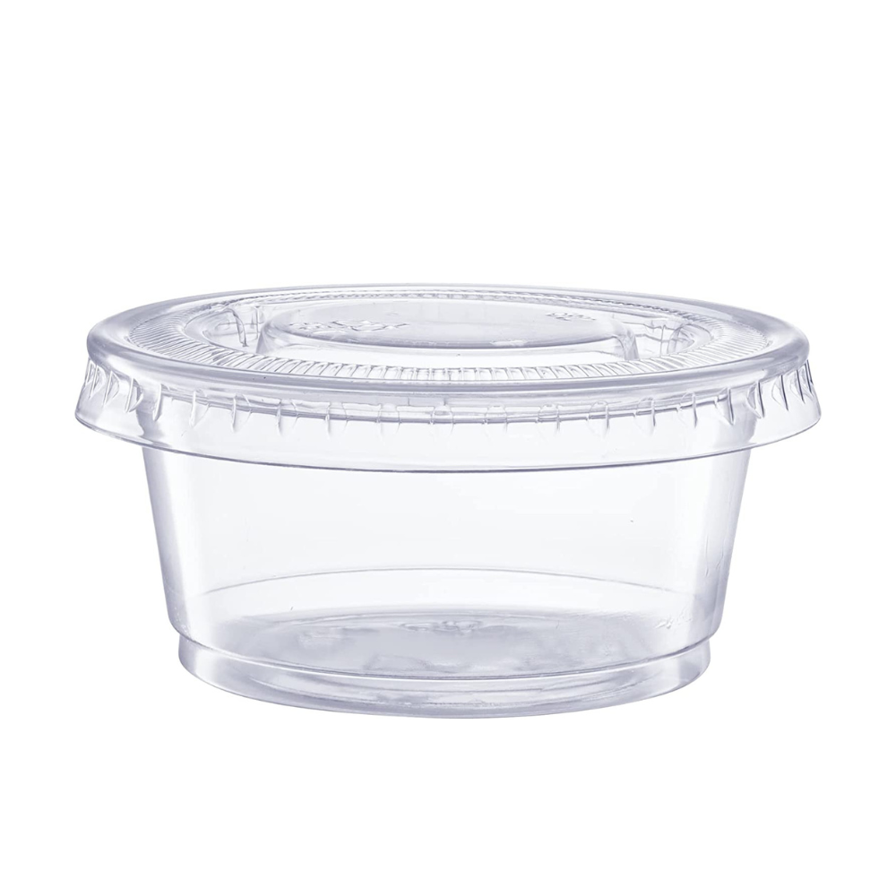 2 oz. Plastic Portion Cups With Lids, Souffle Cups, Jello Shot Cups, Condiment Sauce Containers - Comfy Package