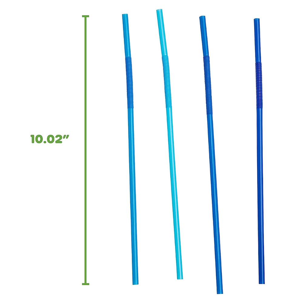 Long Flexible Disposable Plastic Drinking Straws - 10.02" High - Blue - Comfy Package