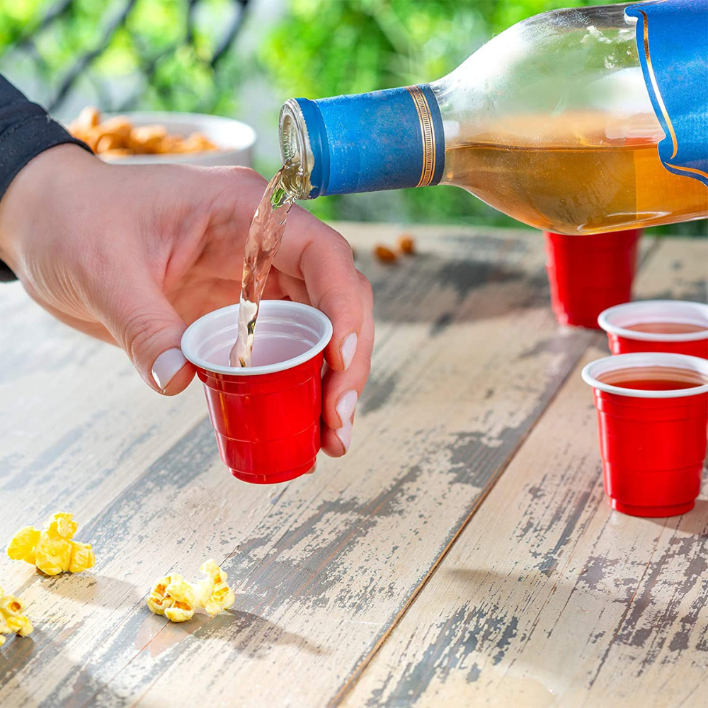 2 oz. Mini Plastic Shot Cups - Red - Comfy Package