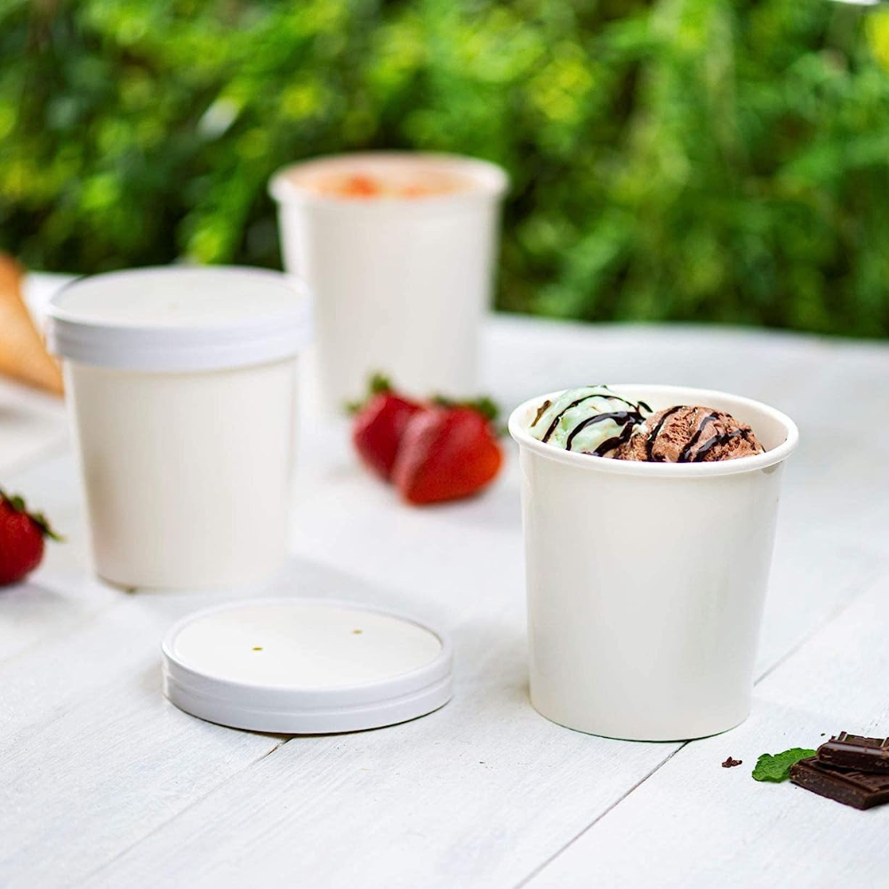 16 oz. Paper Food Containers With Vented Lids, To Go Hot Soup Bowls, Disposable Ice Cream Cups, White - Comfy Package