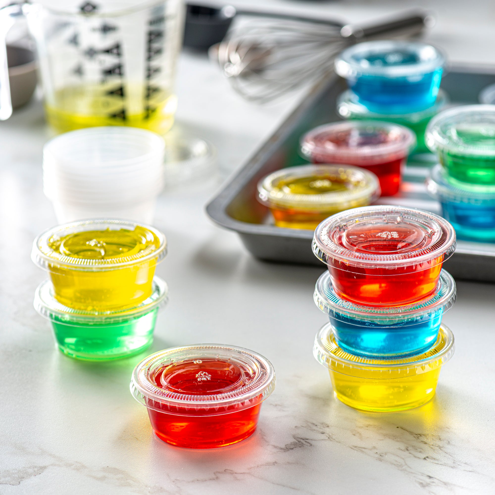 3.25 oz. Cups with Lids, Small Plastic Condiment Containers for Sauce, Salad Dressings, Ramekins, & Portion Control
