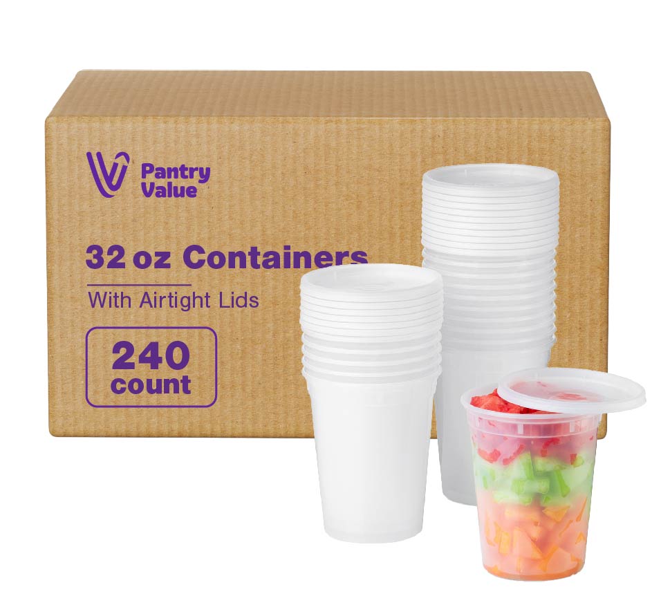 32 oz. Plastic Deli Food Storage Containers with Airtight Lids - Comfy Package