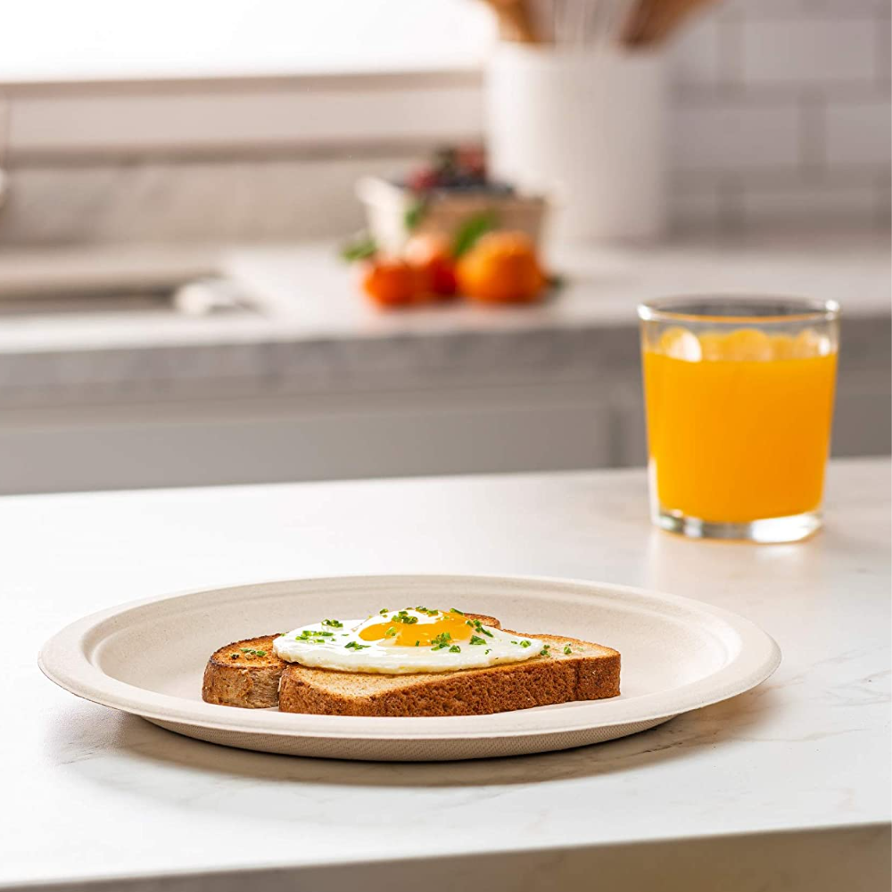 10 Inch Heavy-Duty Plates Eco-Friendly 100% Compostable Disposable Sugarcane Paper Plates - Brown Unbleached - Comfy Package