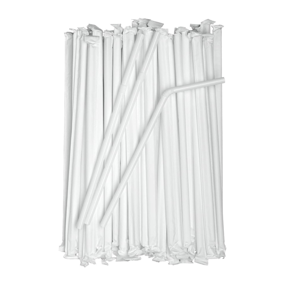 Individually Wrapped White Plastic Flexible Drinking Straws - Comfy Package