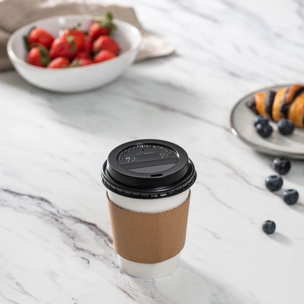 12 oz. Disposable Coffee Cups with Lids, Sleeves, Stirrers - To Go Paper Hot Cups - Comfy Package
