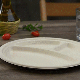 10 Inch Heavy-Duty Plates 3 Compartment Eco-Friendly 100% Compostable Disposable Sugarcane Paper Plates- Brown Unbleached