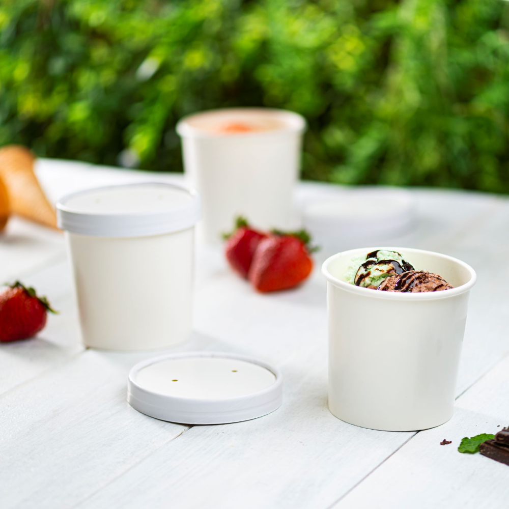 12 oz. Paper Food Containers With Vented Lids, To Go Hot Soup Bowls, Disposable Ice Cream Cups, White - Comfy Package