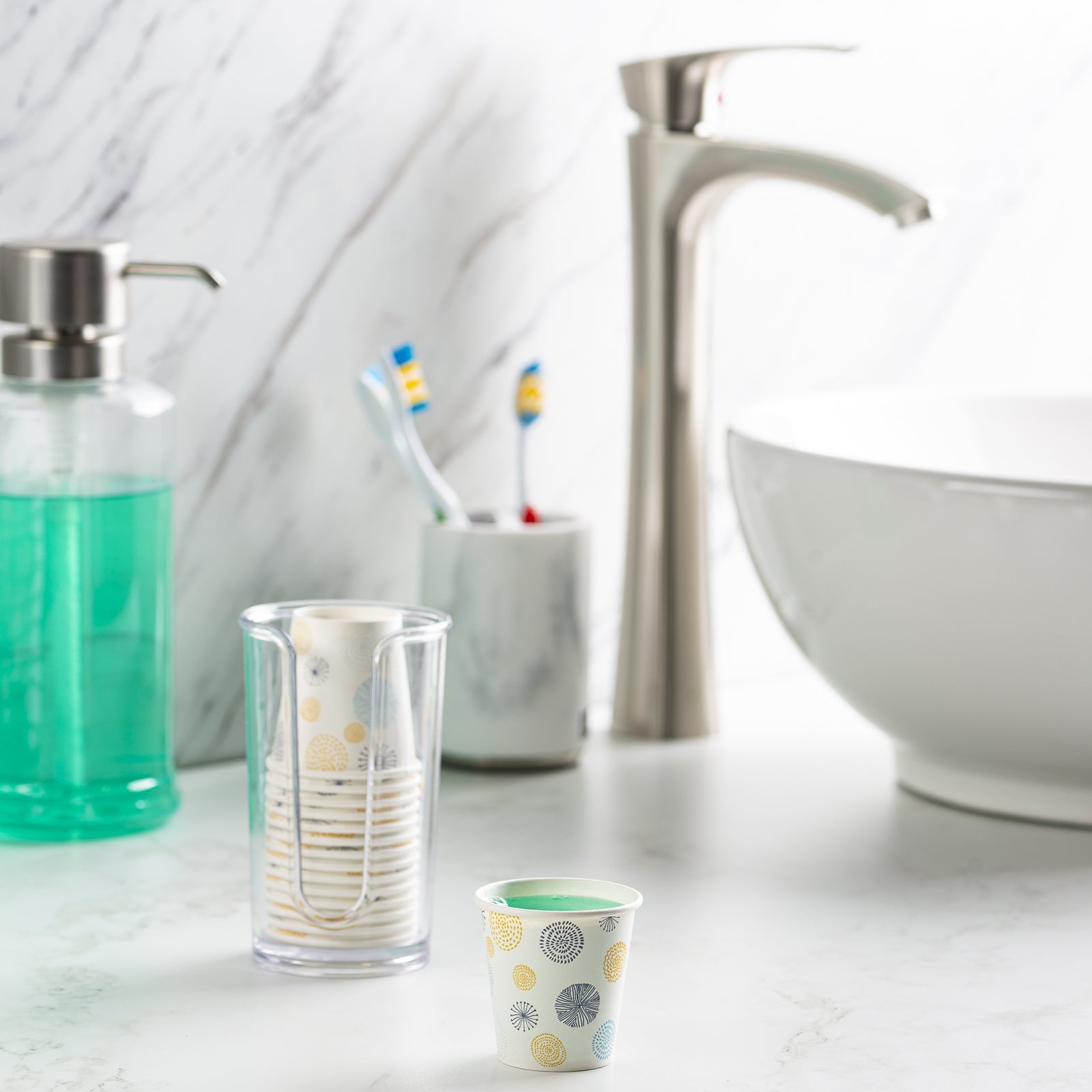 3 oz. Small Paper Cups Disposable Mini Bathroom Mouthwash Cups - Floral - Comfy Package