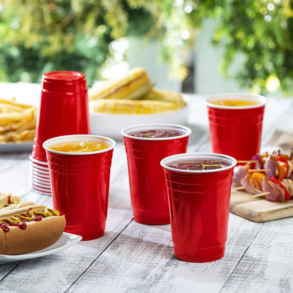 Disposable Party Plastic Cups 18 oz. Red Drinking Cups - Comfy Package