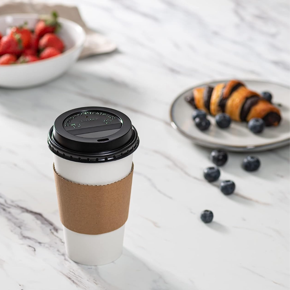 16 oz. Disposable Coffee Cups with Lids, Sleeves, Stirrers - To Go Paper Hot Cups - Comfy Package