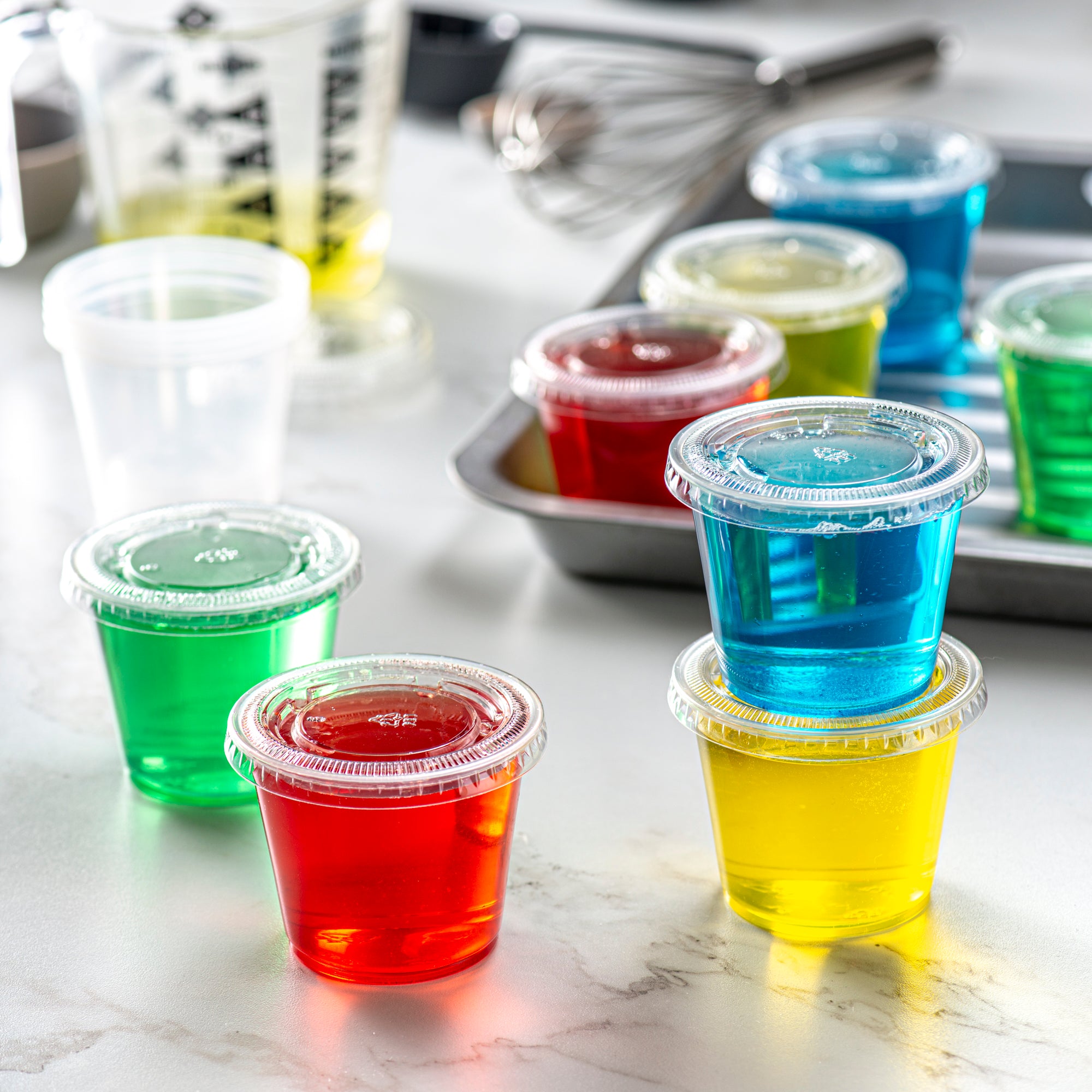 5.5 oz. Cups with Lids, Small Plastic Condiment Containers for Sauce, Salad Dressings, Ramekins, & Portion Control