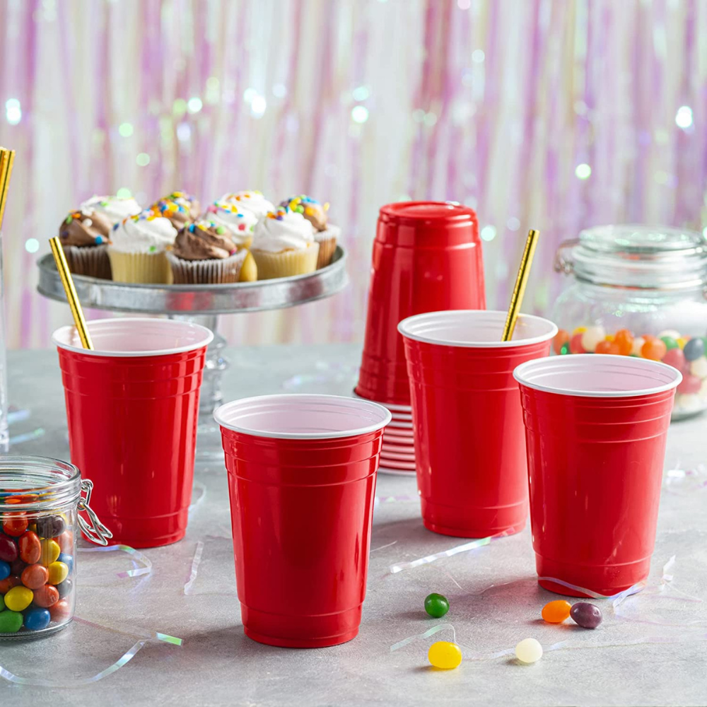 Disposable Party Plastic Cups 18 oz. Red Drinking Cups - Comfy Package
