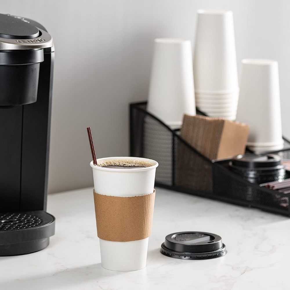 16 oz. Disposable Coffee Cups with Lids, Sleeves, Stirrers - To Go Paper Hot Cups - Comfy Package