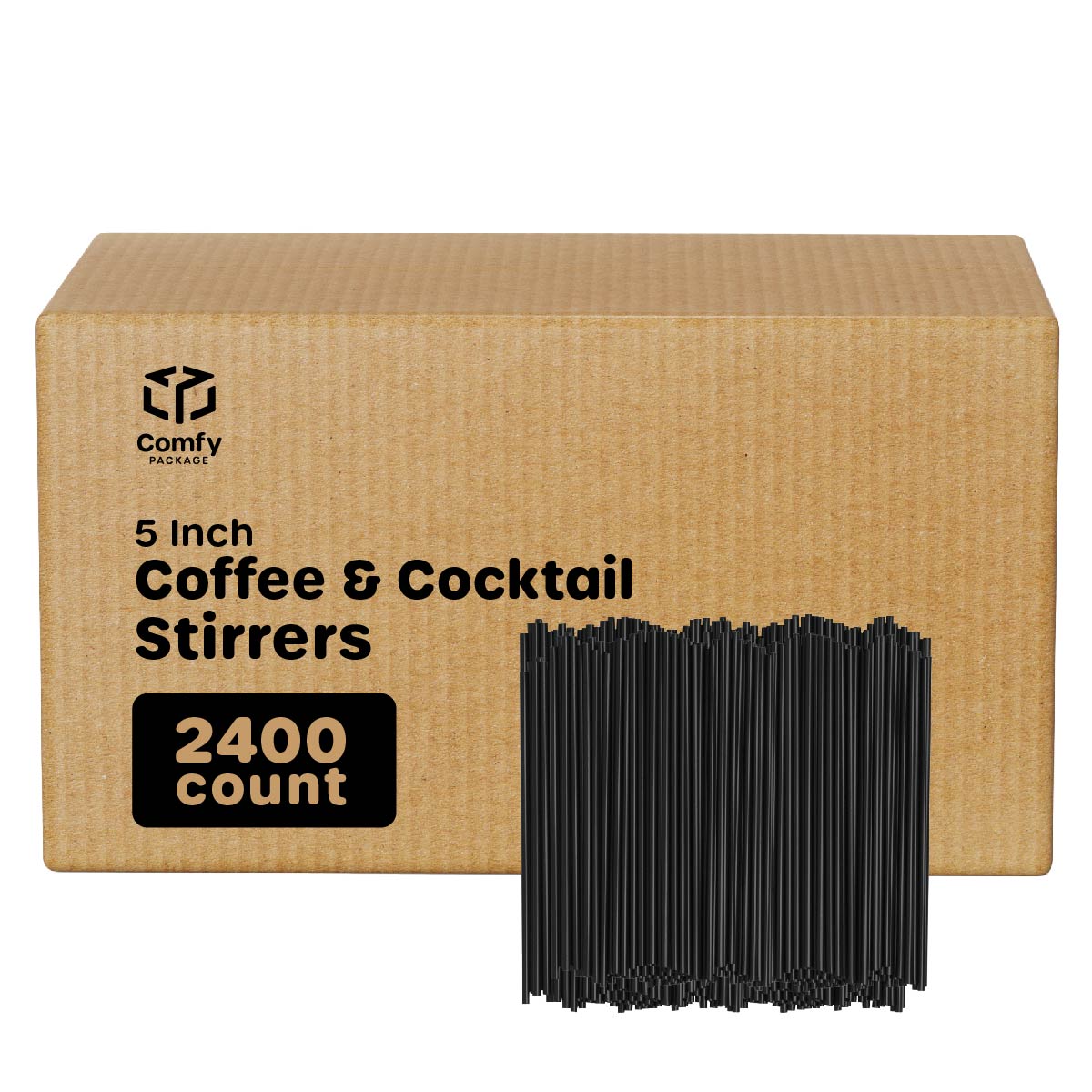 5 Inch Coffee & Cocktail Stirrers / Straws Disposable Plastic Sip Stir Sticks - Black - Comfy Package