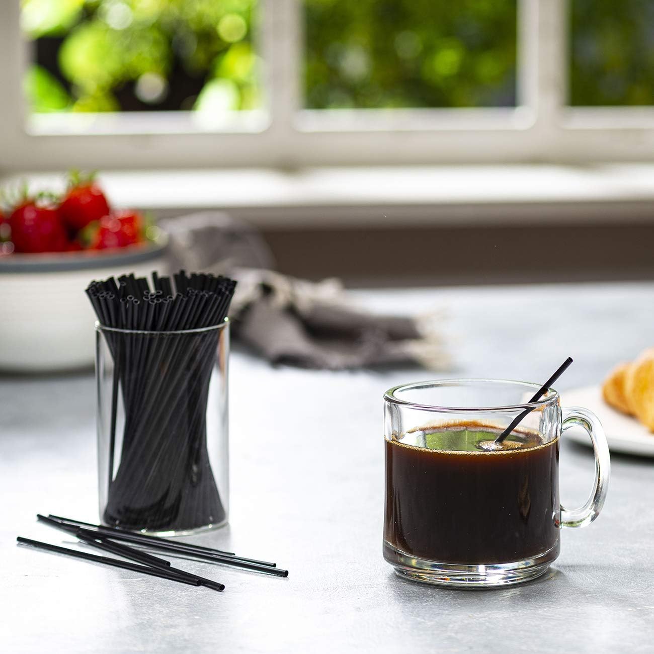 5 Inch Coffee & Cocktail Stirrers / Straws Disposable Plastic Sip Stir Sticks - Black - Comfy Package