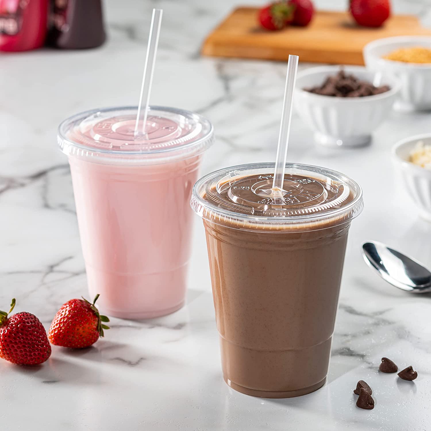 16 oz. Clear Plastic Cups with Flat Lids - Comfy Package