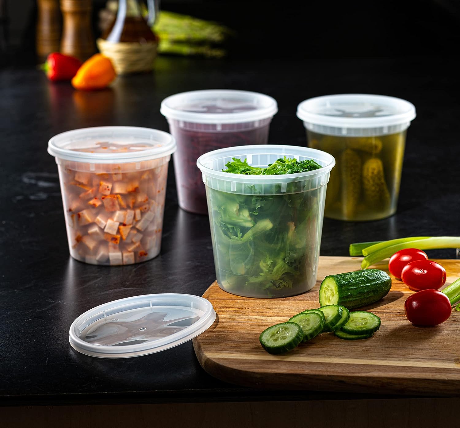 24 oz. Plastic Deli Food Storage Containers with Airtight Lids - Comfy Package