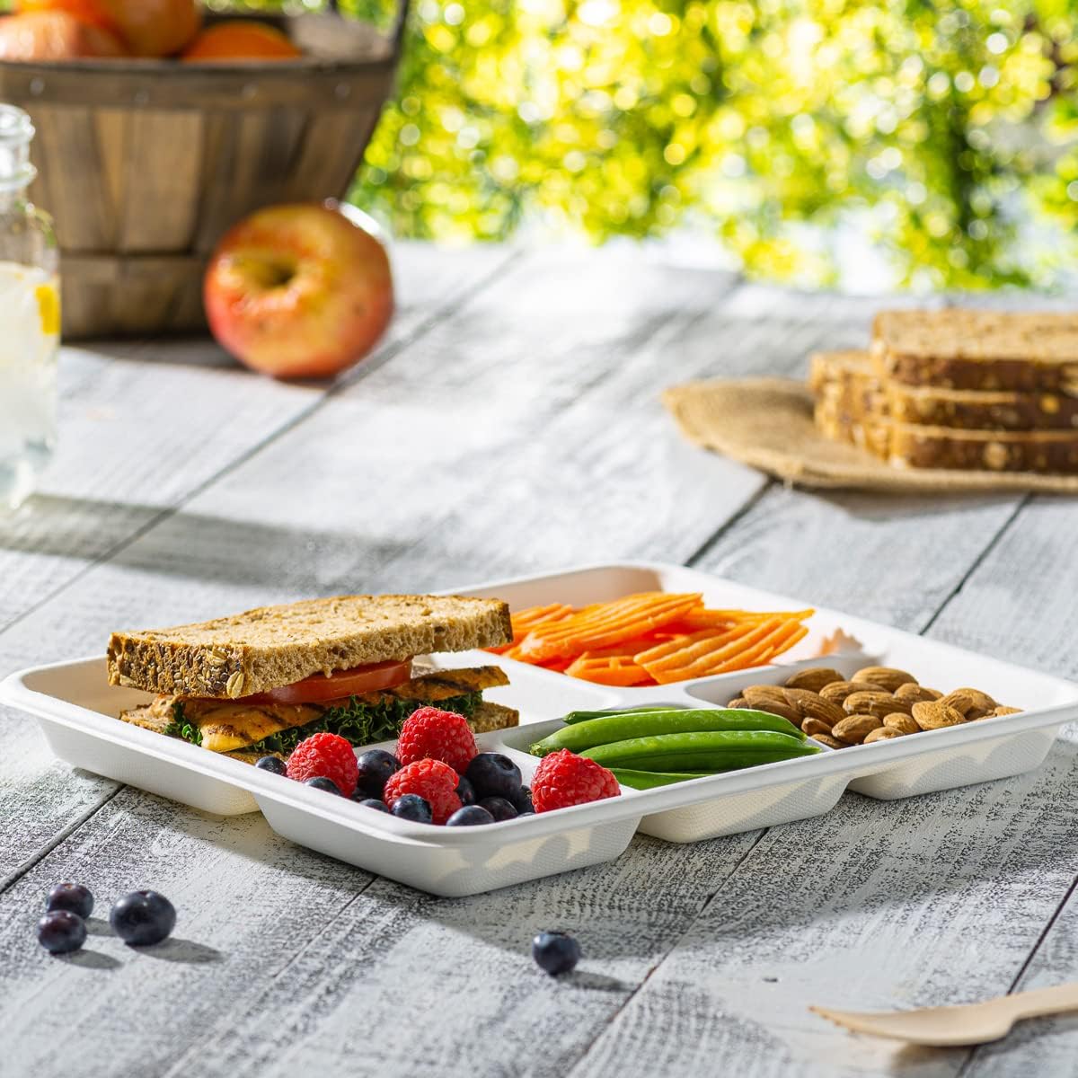 5 Compartment Plates Eco-Friendly 100% Compostable Disposable Sugarcane 10 inch Paper Trays - Comfy Package