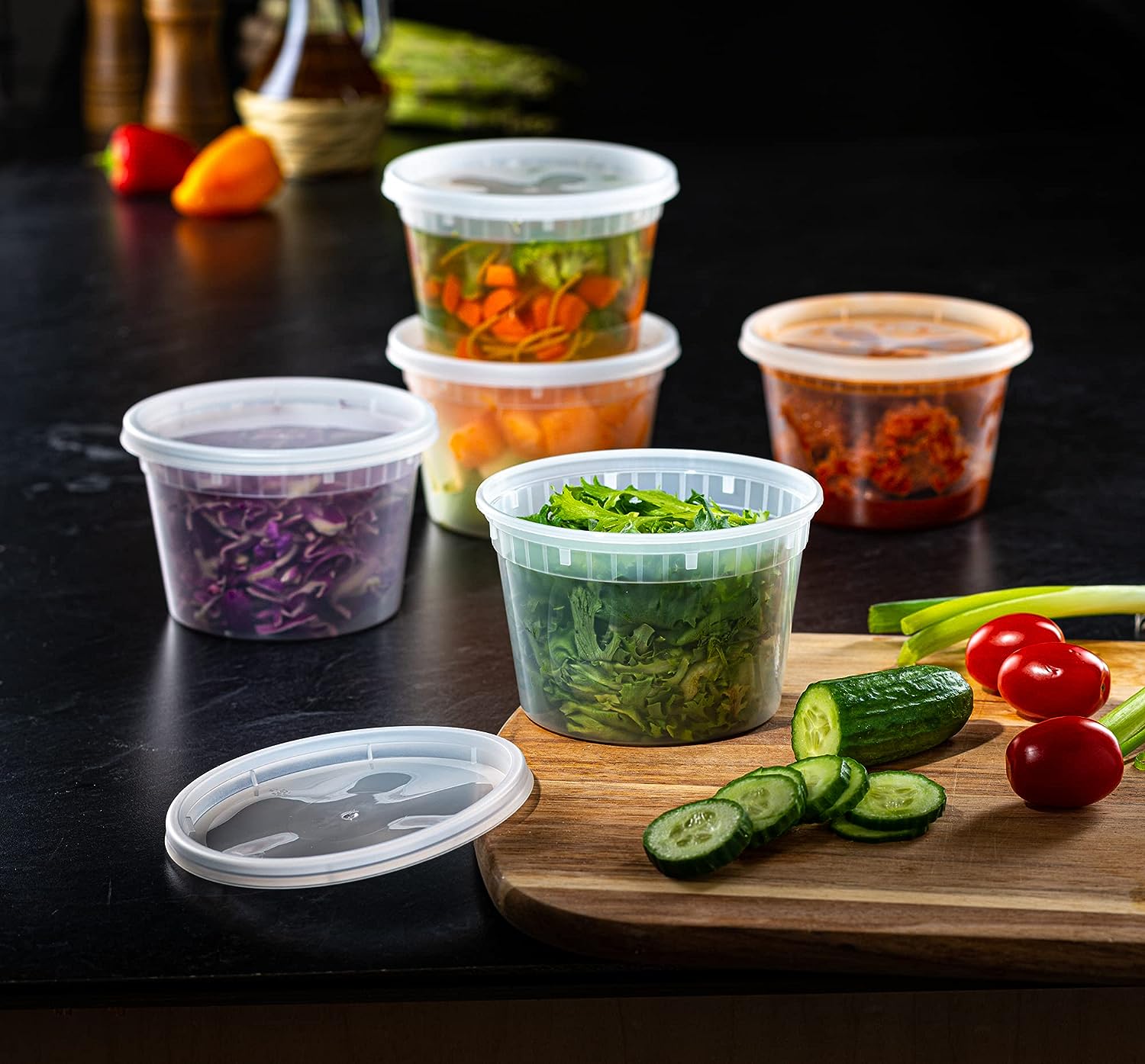 16 oz. Plastic Deli Food Storage Containers with Airtight Lids - Comfy Package