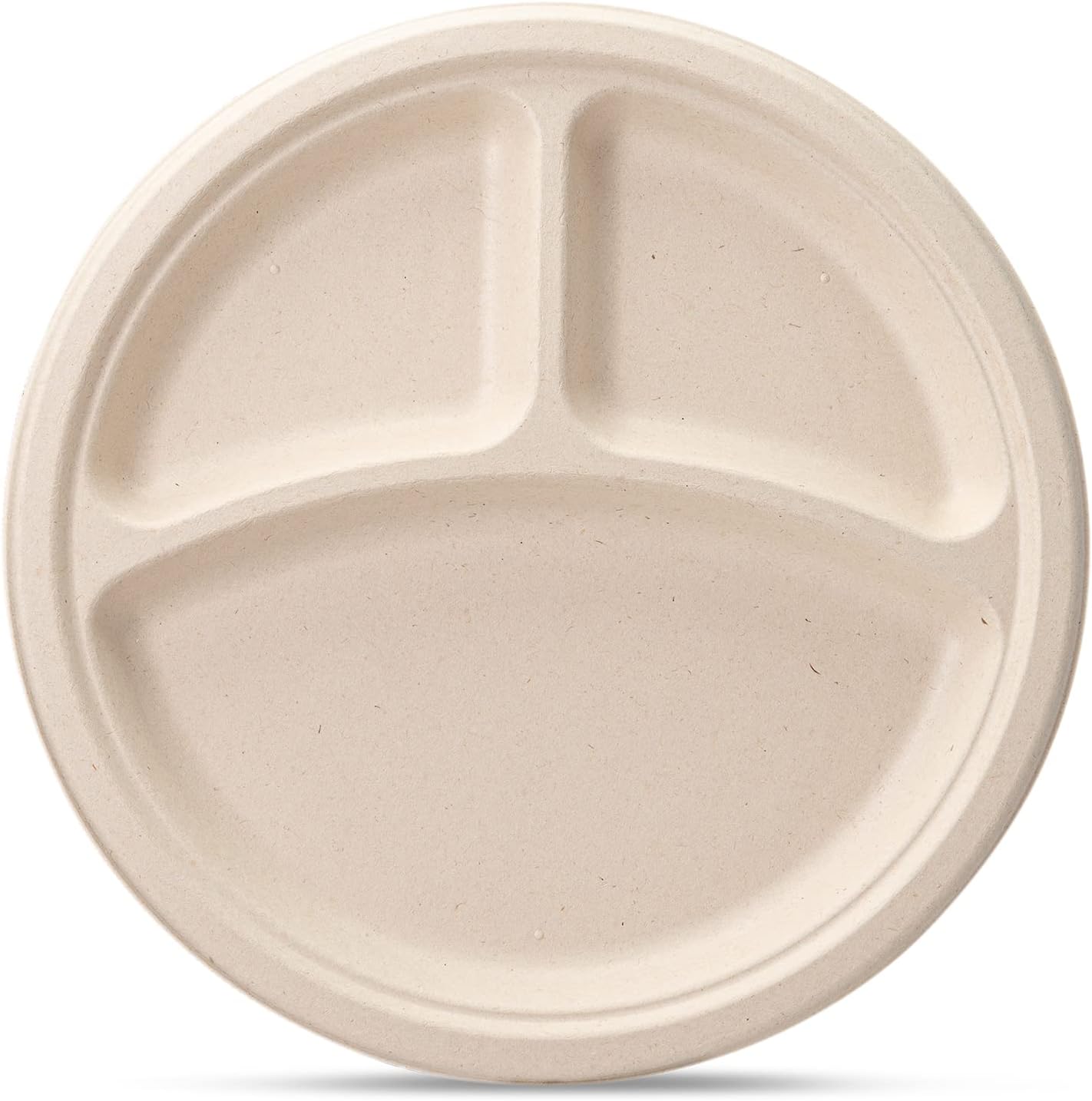 10 Inch Heavy-Duty Plates 3 Compartment Eco-Friendly 100% Compostable Disposable Sugarcane Paper Plates- Brown Unbleached - Comfy Package
