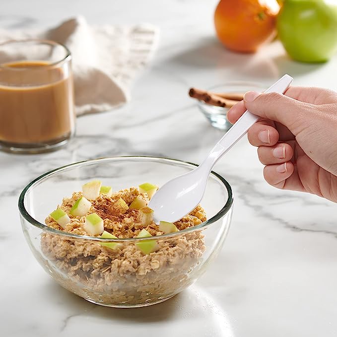 Extra Heavyweight Disposable White Plastic Tea Spoons - Comfy Package