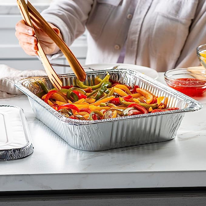 9 x 13 Aluminum Foil Steam Table Pans With Lids - Half Size Deep - Comfy Package
